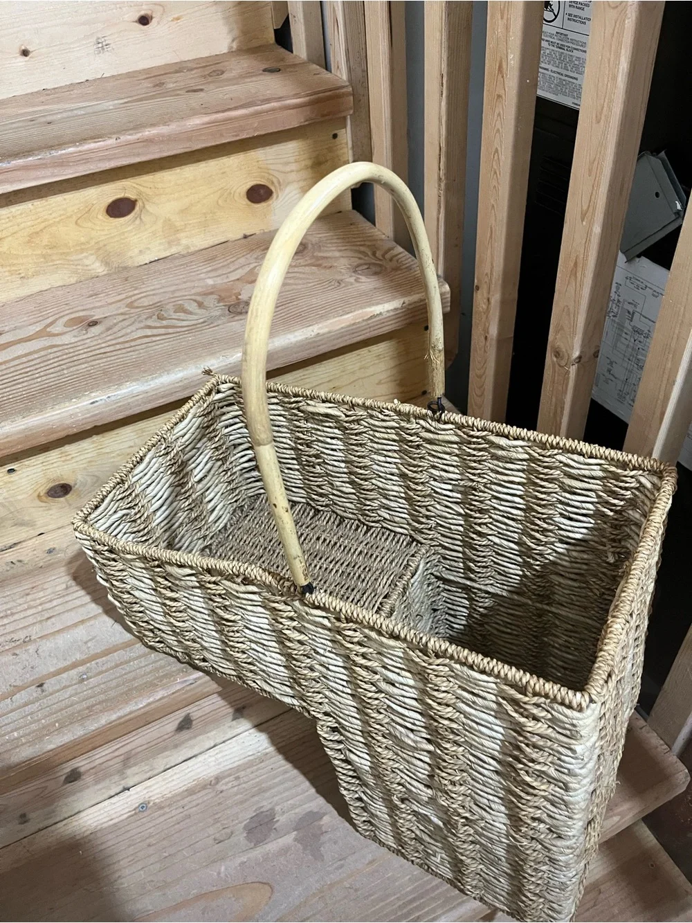 Natural Woven Storage Stair Basket with Handle - Home Accents